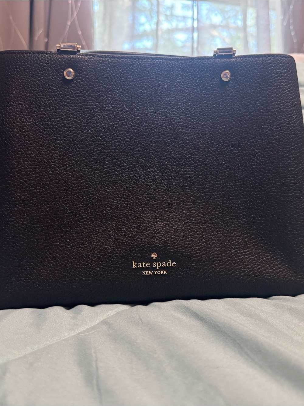 kate spade Black Pebbled Leather Satchel with Gold Logo